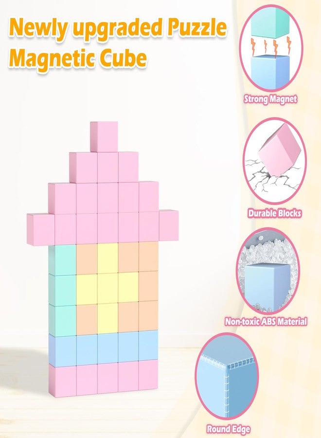 Doloowee 50 PCS Magnetic Blocks, Magnetic Building Cubes Macaron Magnetic Building Blocks for Kids Ages 4-8, STEM Preschool Toys Montessori Sensory Magnet Toys for 3 4 5 6 Years Old Boys Girls - Image 2